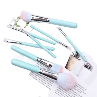 wholesale cute blue wood handle cruelty-free affordable brushes makeup cosmetic brushes set