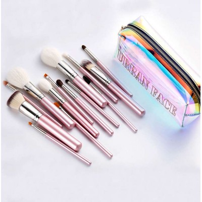 14pcs  fashion luxury glitter bling pink professional  best makeup brush set pu bag